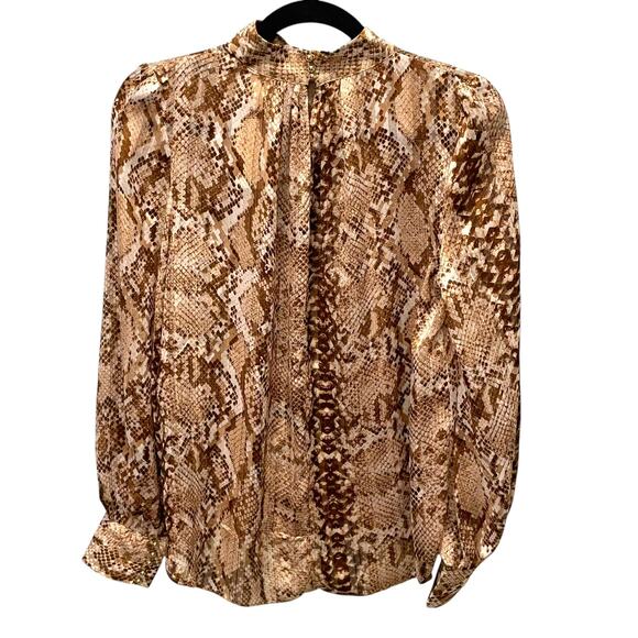H&M Wide Cut Snakeskin Print Blouse Long Balloon Sleeve Stand Collar Keyhole 4 - Picture 2 of 8